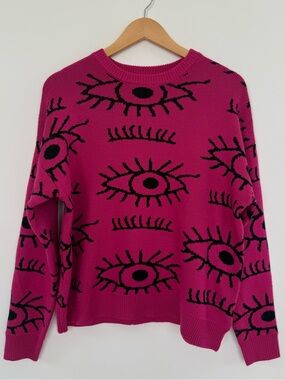Artsy Pink Eye Graphic Sweater Crewneck Statement Streetwear Indie Sleeze Size S